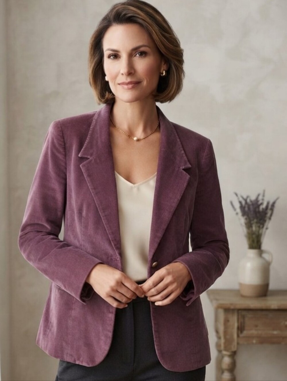 VTG 70s 80s Womens 12 Blazer Corduroy Jacket Japan Leather Button Plum Purple